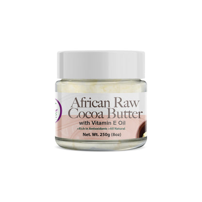 African Raw Cocoa Butter with Vitamin E Oil – 250g (8 oz)