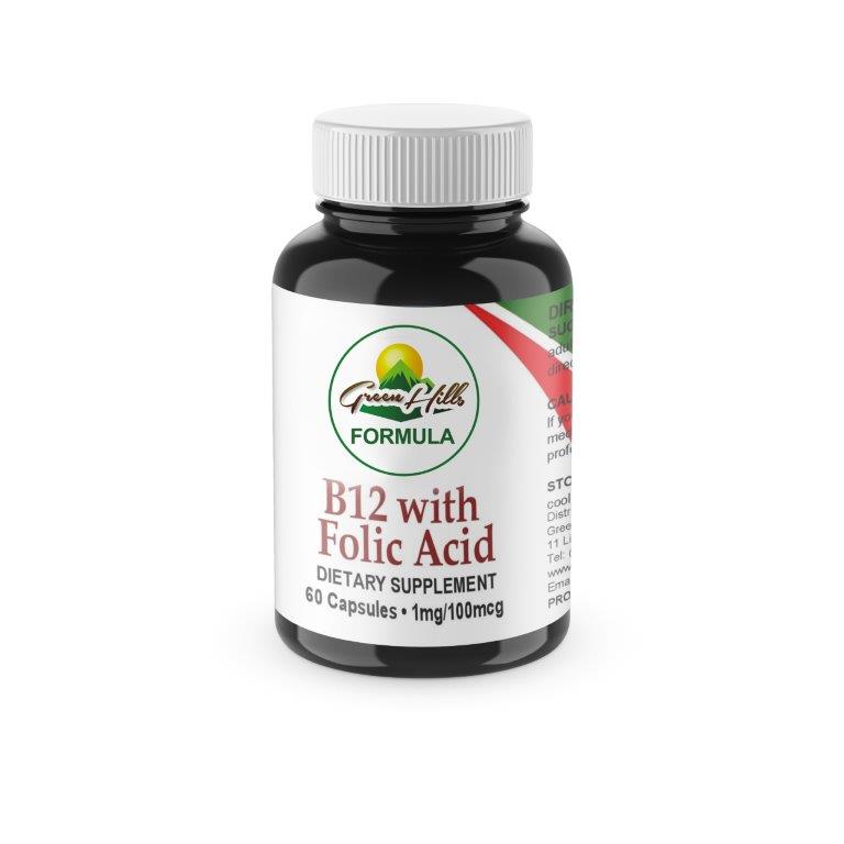 B-12 with Folic Acid 100mcg – 60 Caps.